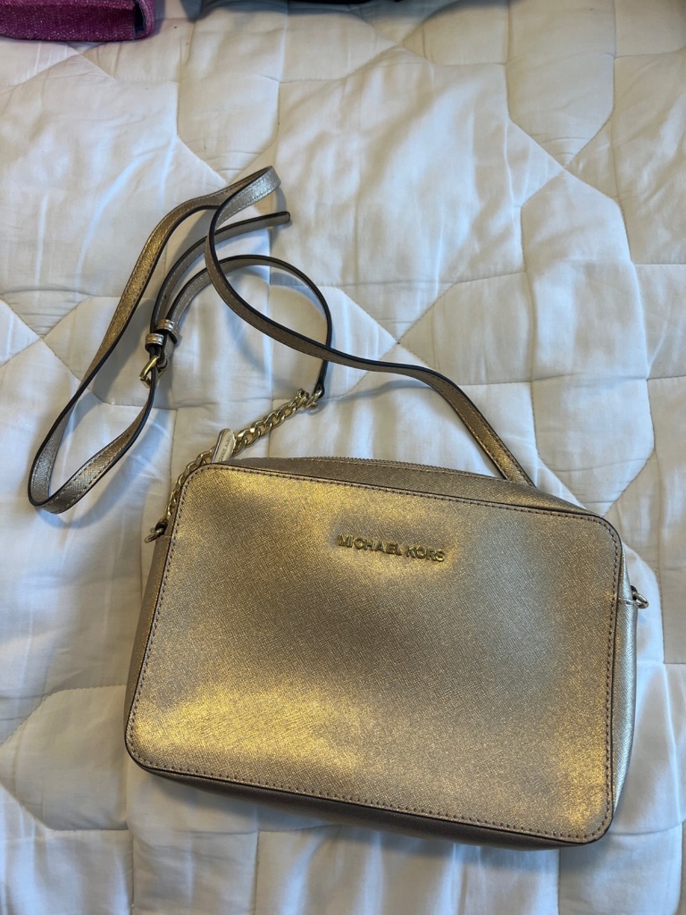 Michael Kors Metallic Gold Crossbody Camera Bag